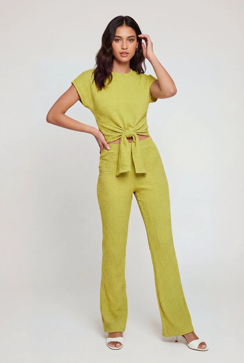 Textured Knit Straight Leg Casual Pants