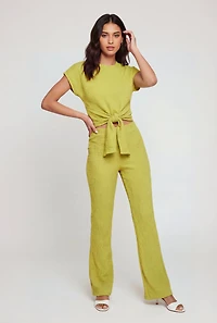 Textured Knit Straight Leg Casual Pants