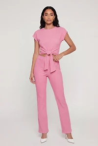 Textured Knit Straight Leg Casual Pants