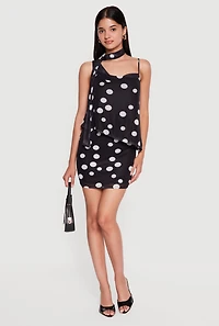 Polka Dot Mesh Scarf Detail Cowl Neck Blouse
