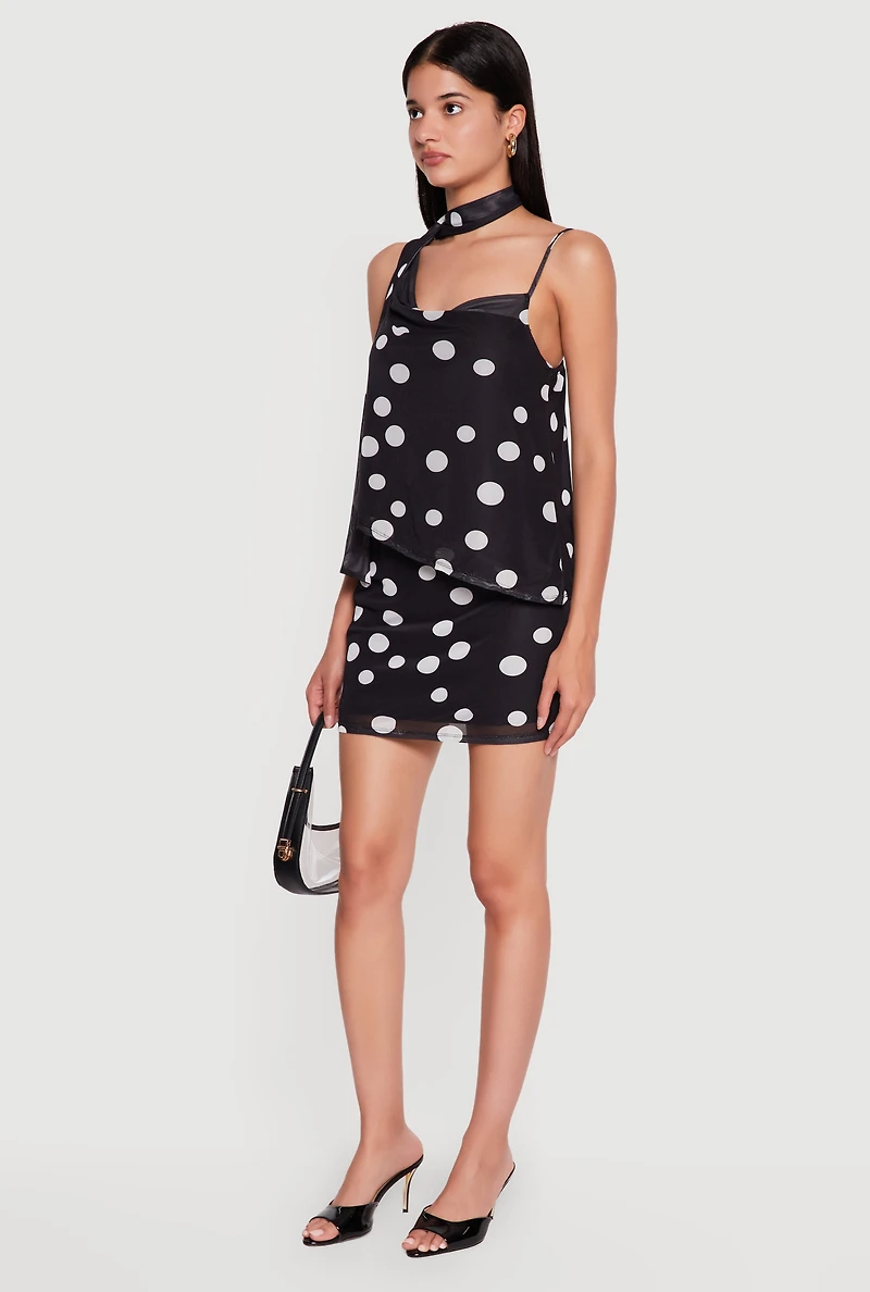 High Waisted Mesh Polka Dot Mini Skirt
