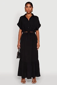 Womens Airy Drawstring Hem Shirt, Black, Size S