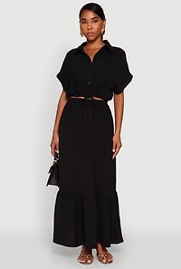 Womens Airy Drawstring Hem Shirt, Black, Size S