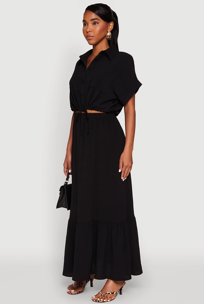 Airy Drawstring Hem Shirt