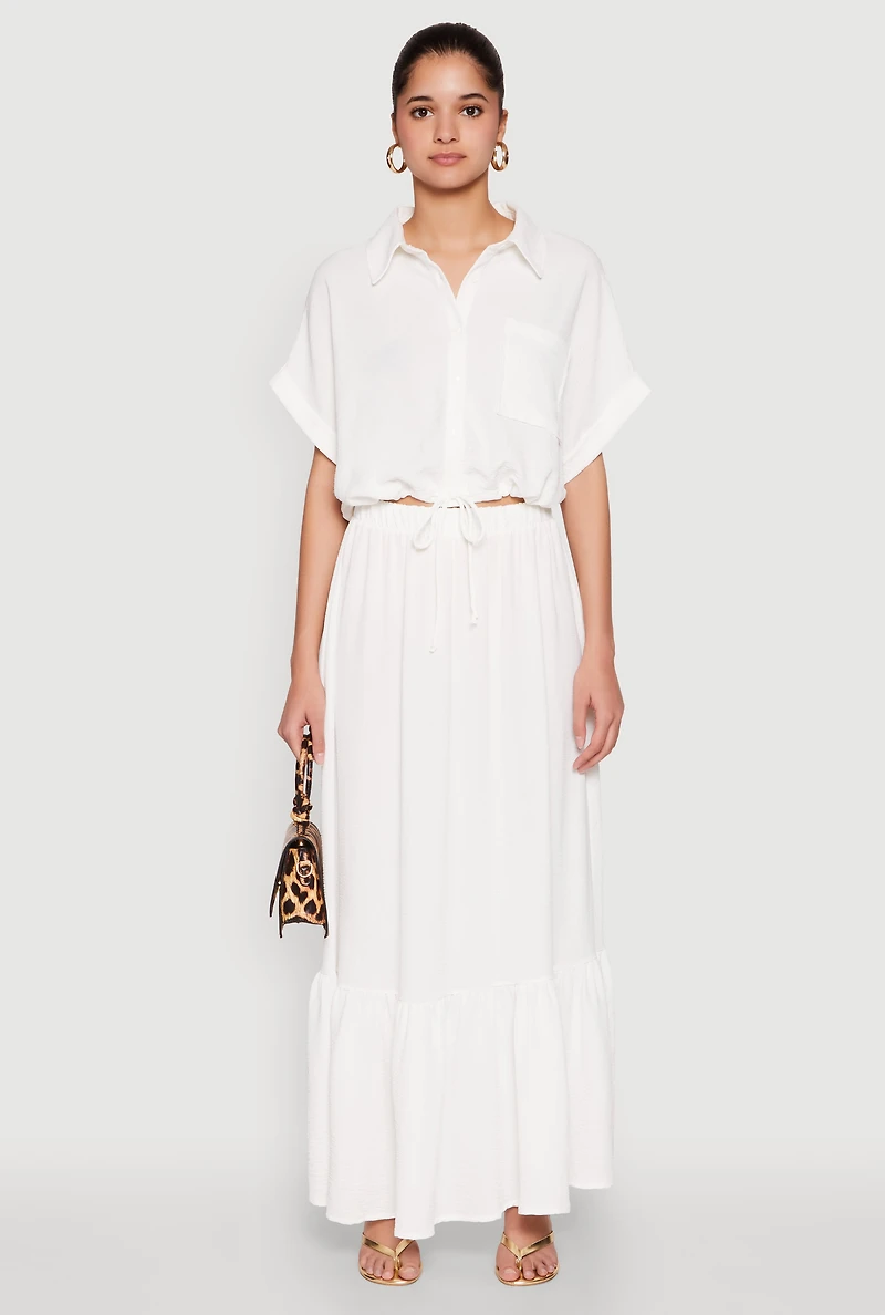 Womens Airy Drawstring Hem Shirt, White, Size M