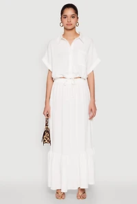 Womens Airy Drawstring Hem Shirt, White, Size M