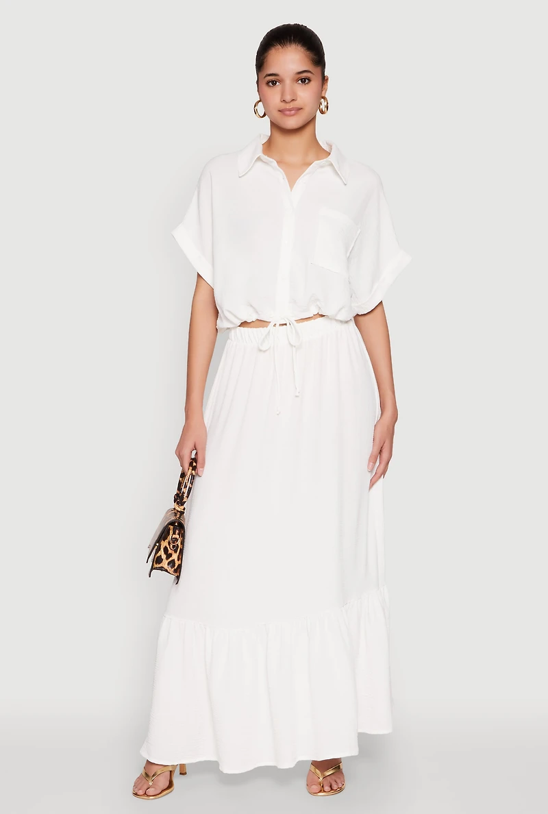 Womens Airy Drawstring Hem Shirt, White, Size M