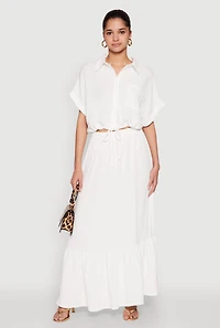 Womens Airy Drawstring Hem Shirt, White, Size M