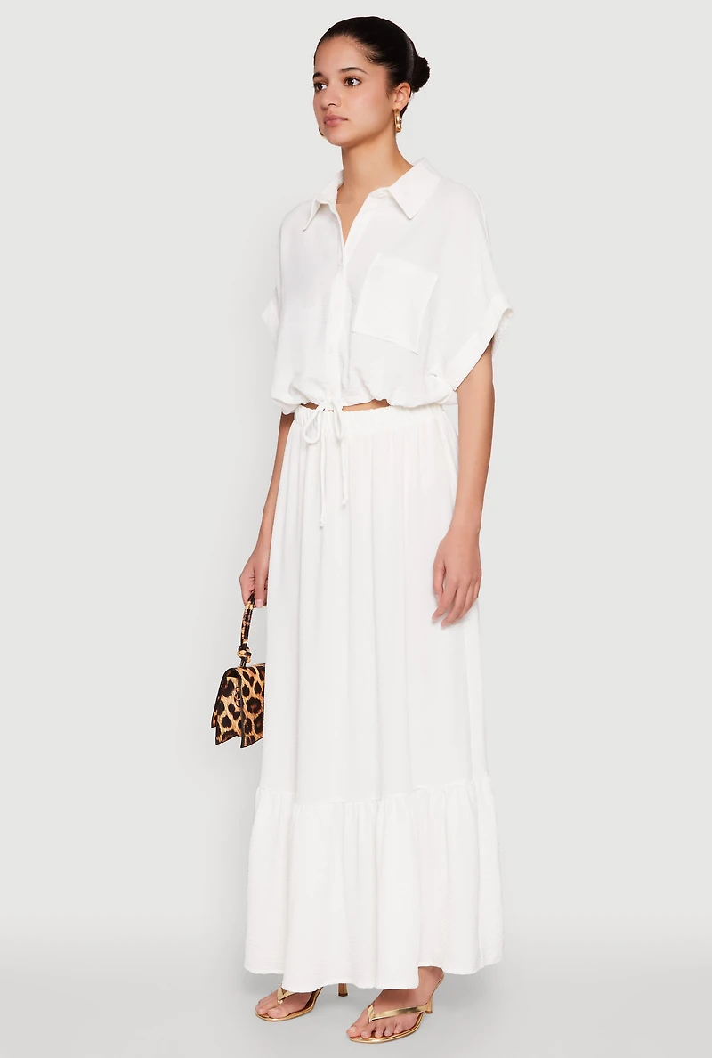 Womens Airy Drawstring Hem Shirt, White, Size M