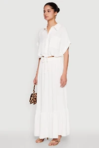 Womens Airy Drawstring Hem Shirt, White, Size M