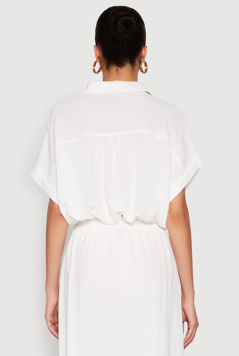 Womens Airy Drawstring Hem Shirt, White, Size M