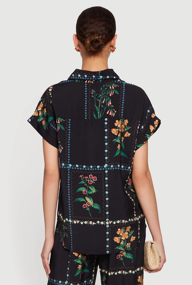 Floral Crepe Knit Button Front Shirt