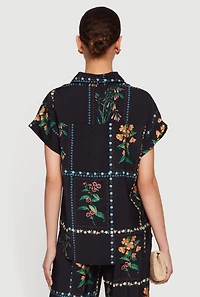 Floral Crepe Knit Button Front Shirt