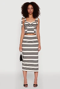 Womens Striped Bow Strap Cropped Bustier Top, Multi, Size M