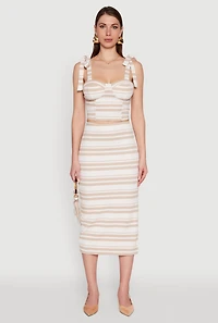 Womens Striped Bow Strap Cropped Bustier Top,