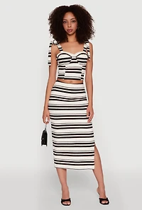 Womens Striped Side Slit Midi Skirt, Multi, Size L
