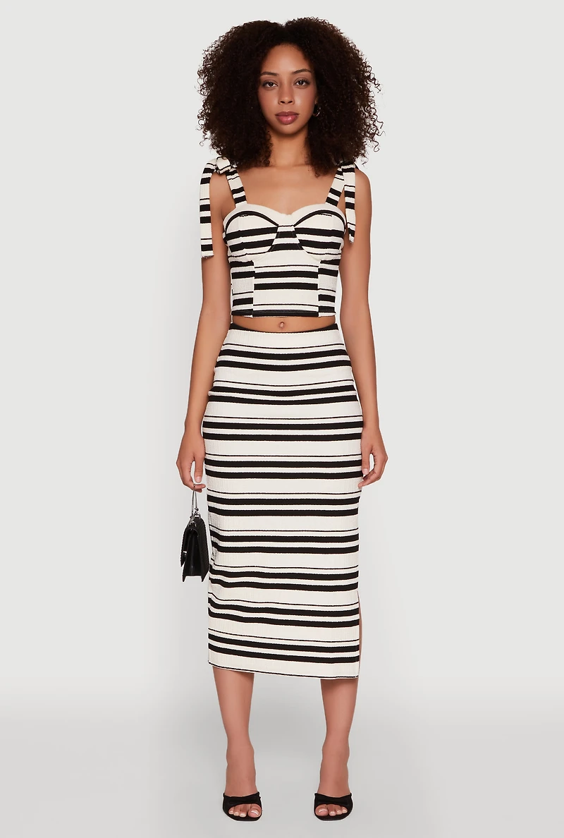 Womens Striped Side Slit Midi Skirt, Multi,