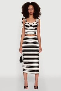 Womens Striped Side Slit Midi Skirt, Multi,