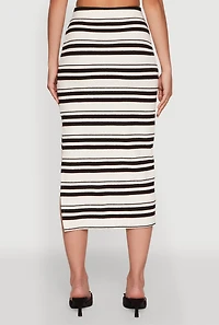 Womens Striped Side Slit Midi Skirt, Multi,