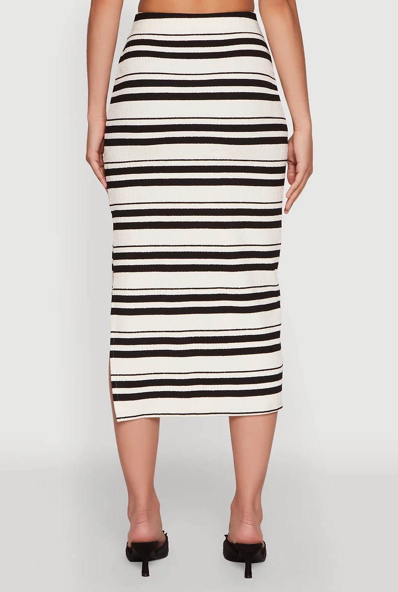 Womens Striped Side Slit Midi Skirt, Multi, Size L