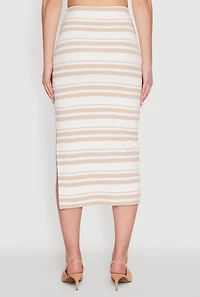 Striped Side Slit Midi Skirt