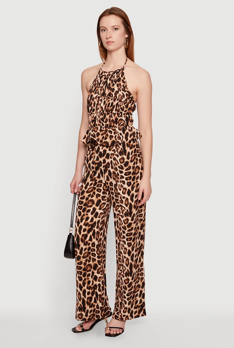 Leopard Print Peplum Halter Top