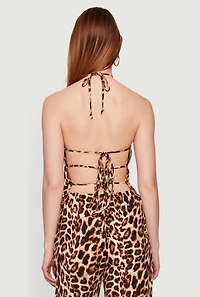 Leopard Print Peplum Halter Top