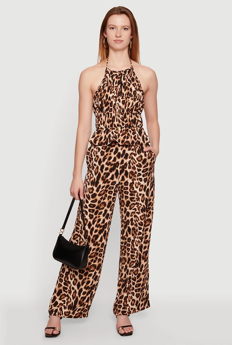 Leopard Print Wide Leg Pants