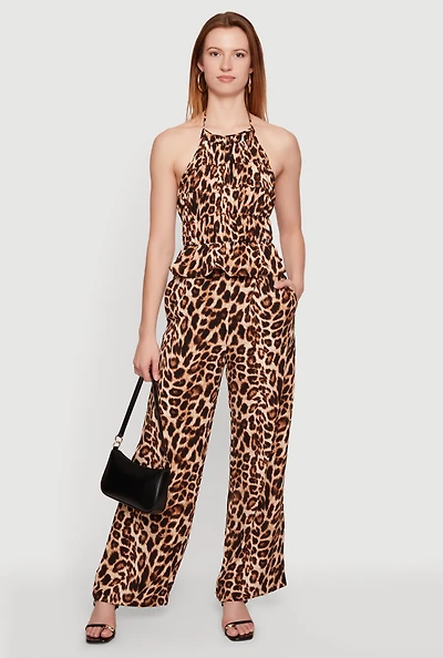 Leopard Print Wide Leg Pants