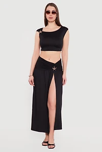 Metallic Starfish Brooch Asymmetrical Crop Top