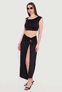 Metallic Starfish Brooch Asymmetrical Crop Top