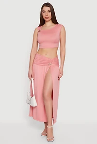 Metallic Starfish Side Slit Maxi Skirt