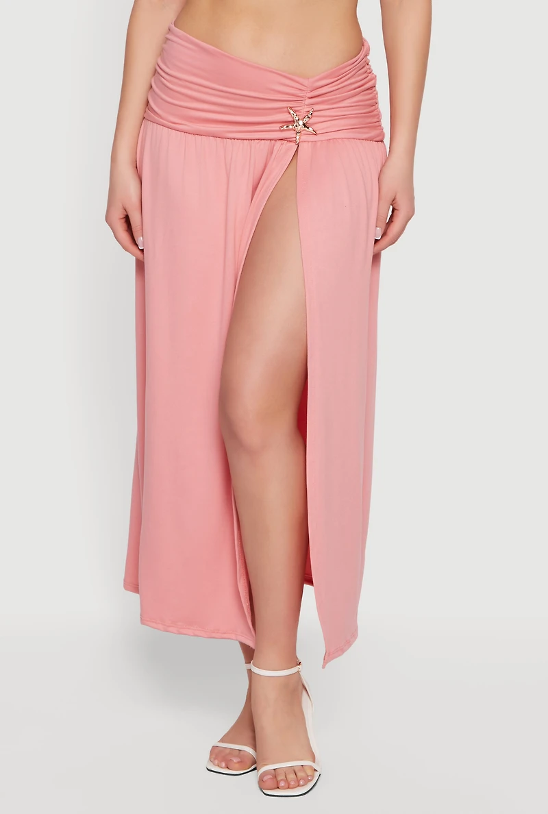 Metallic Starfish Side Slit Maxi Skirt