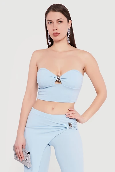 Metallic Detail Keyhole Cropped Corset Top