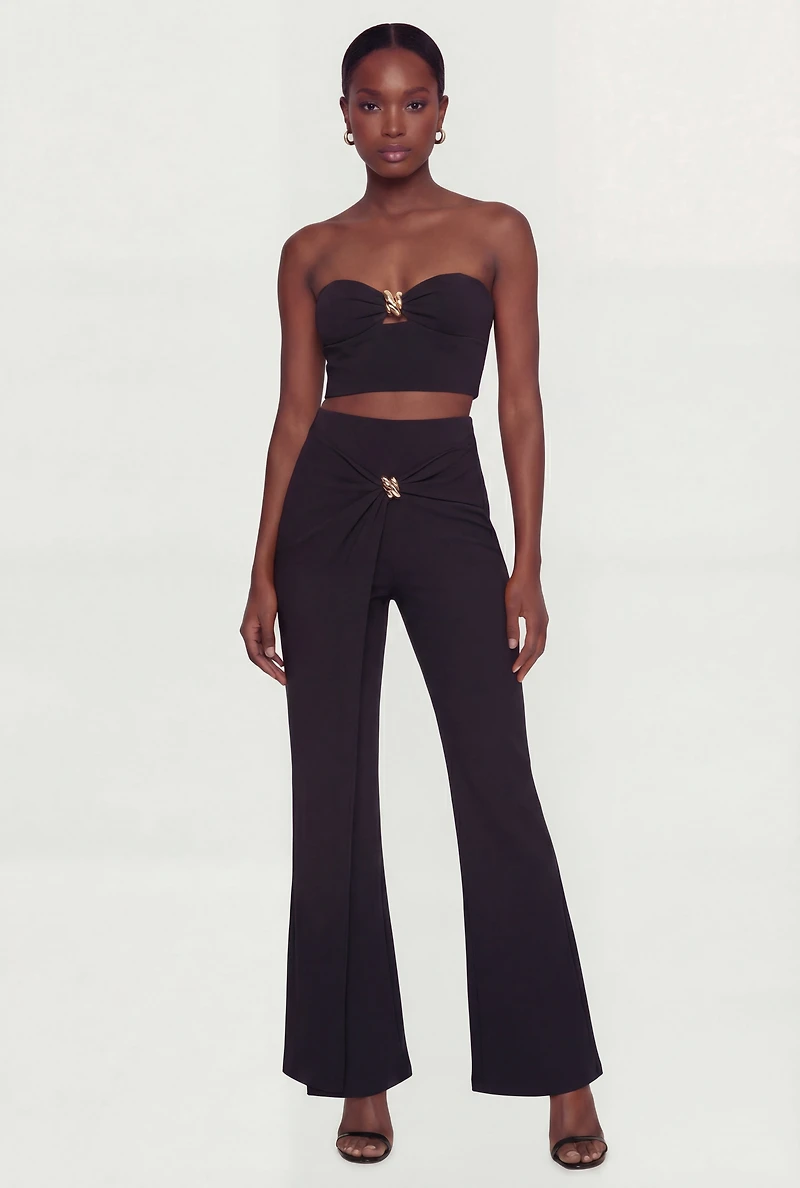 Metallic Detail Asymmetrical Overlay Pants