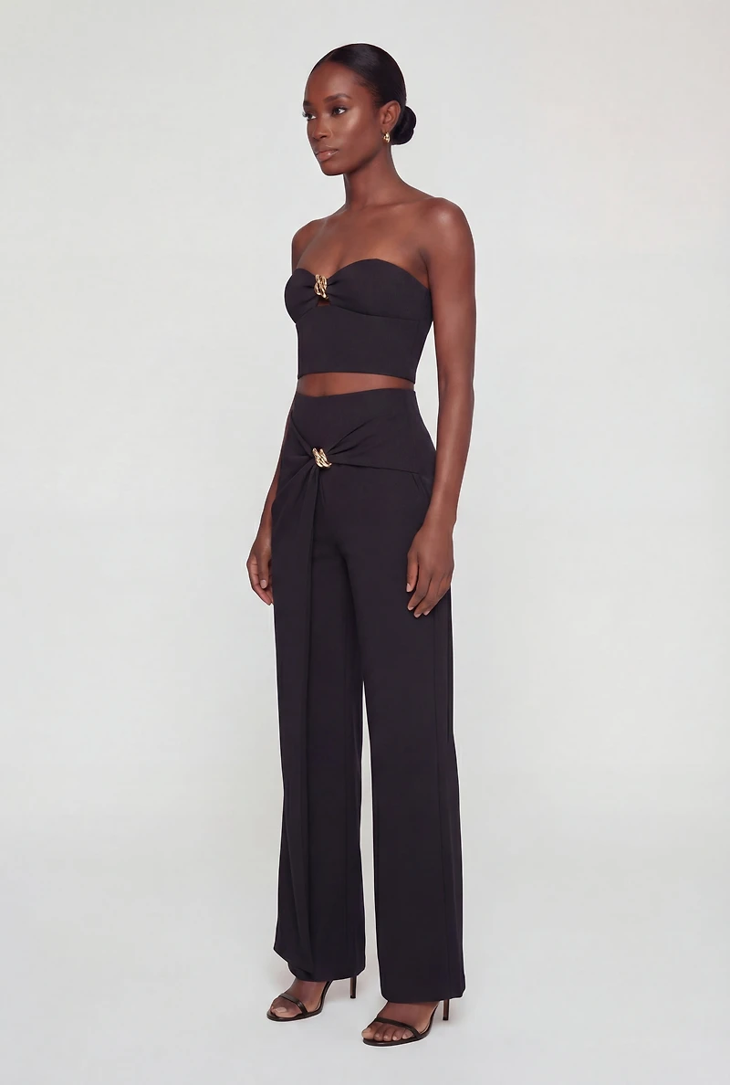 Metallic Detail Asymmetrical Overlay Pants