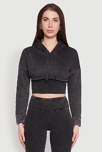 Womens Mineral Wash Hooded Crop Top, Grey, Size M