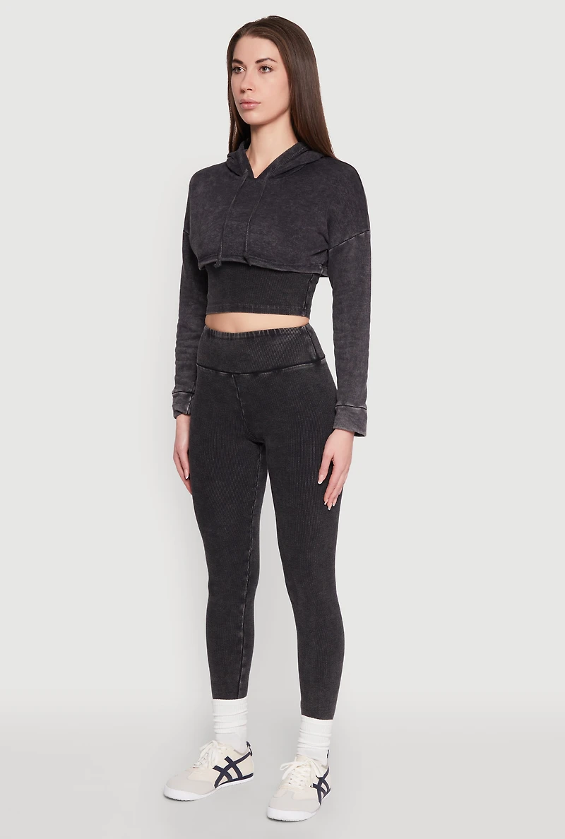 Womens Mineral Wash Hooded Crop Top, Grey, Size L