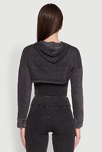Womens Mineral Wash Hooded Crop Top, Grey, Size M
