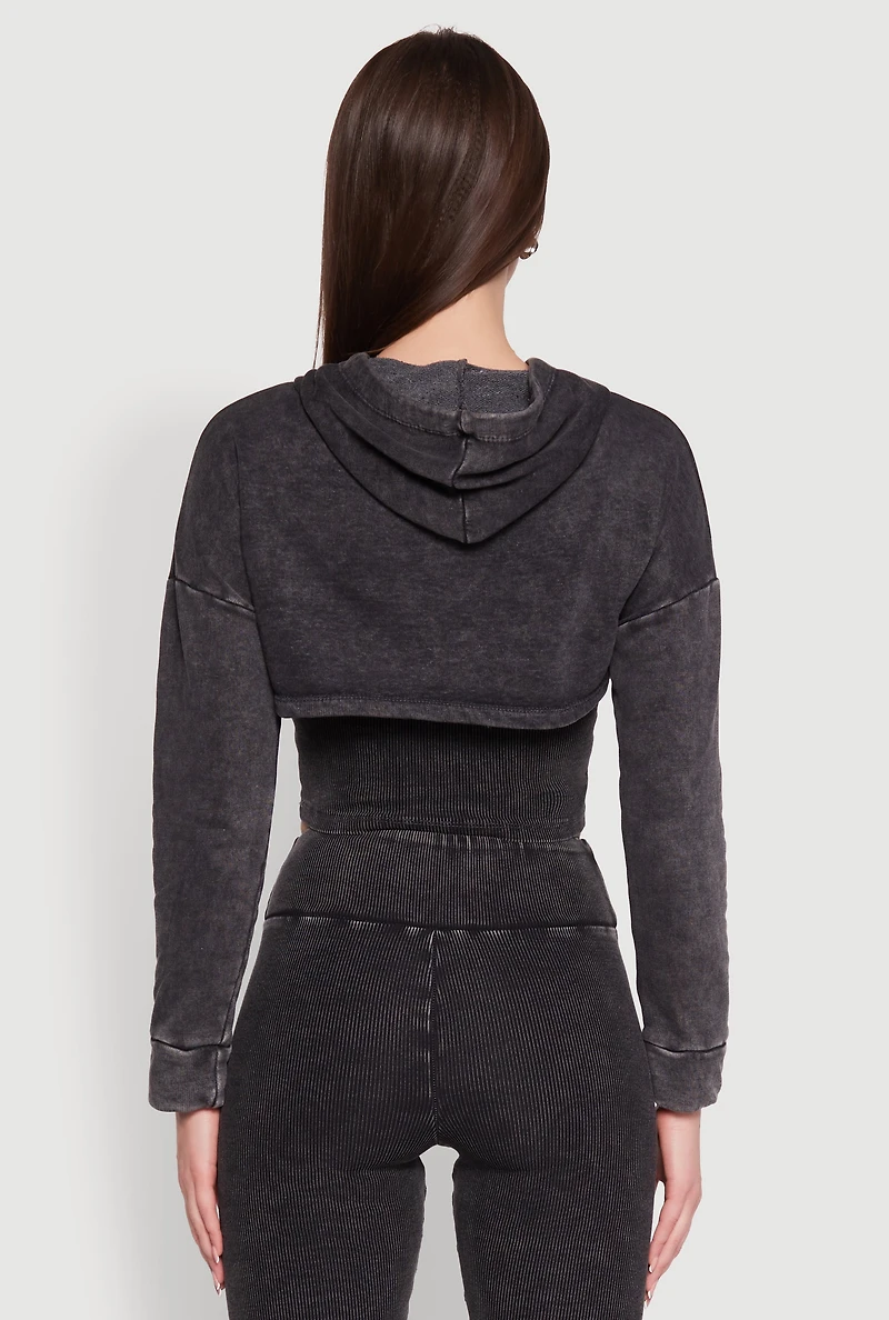 Womens Mineral Wash Hooded Crop Top, Grey, Size M