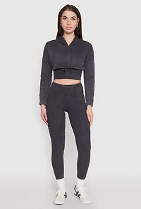 Womens Mineral Wash Hooded Crop Top, Grey,