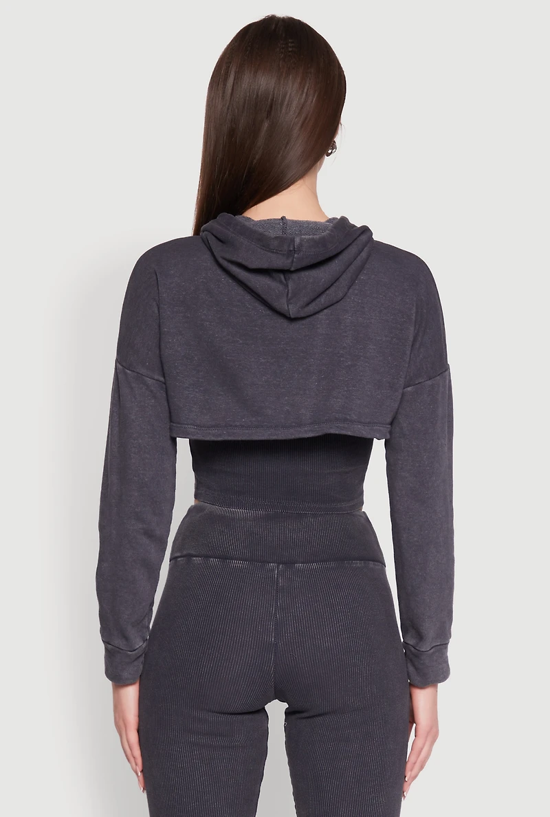 Womens Mineral Wash Hooded Crop Top, Grey,