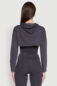 Womens Mineral Wash Hooded Crop Top, Grey,