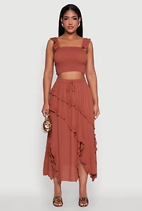 Trendy Gauze Knit Asymmetrical Skirt with Ruffles