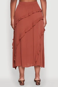 Trendy Gauze Knit Asymmetrical Skirt with Ruffles