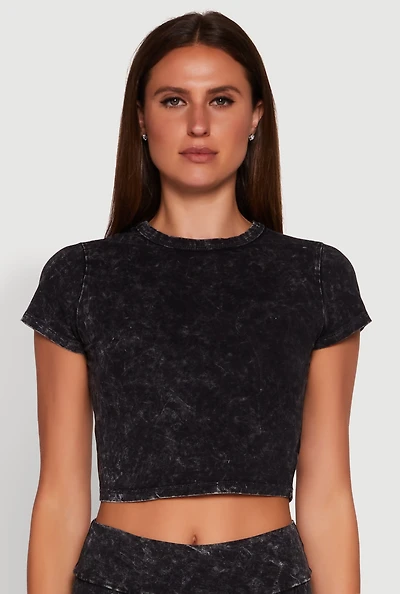 Trendy Acid Wash Crew Neck Cropped Tee