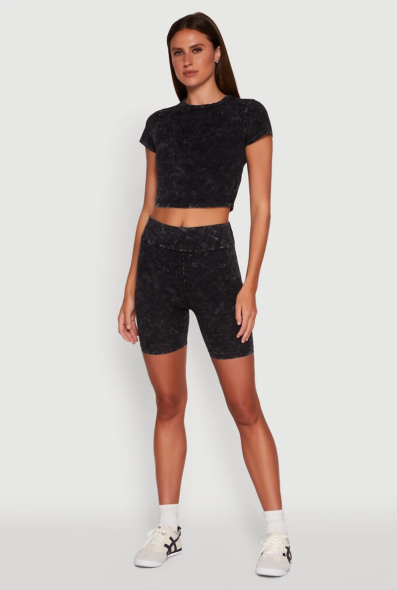 Womens Trendy Acid Wash Crew Neck Cropped Tee, Black, Size S