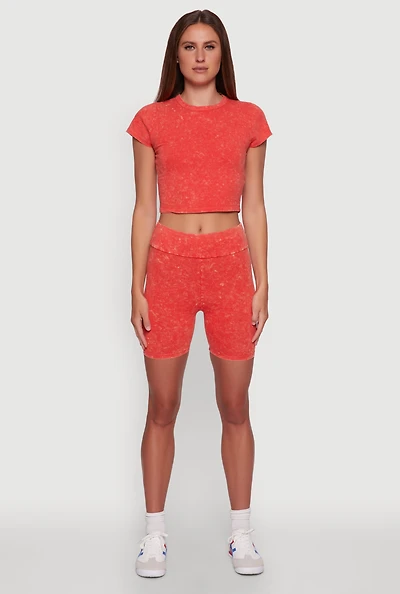 Womens Trendy Acid Wash Bike Shorts, Orange,