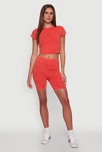 Womens Trendy Acid Wash Bike Shorts, Orange, Size L