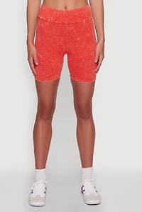 Womens Trendy Acid Wash Bike Shorts, Orange,